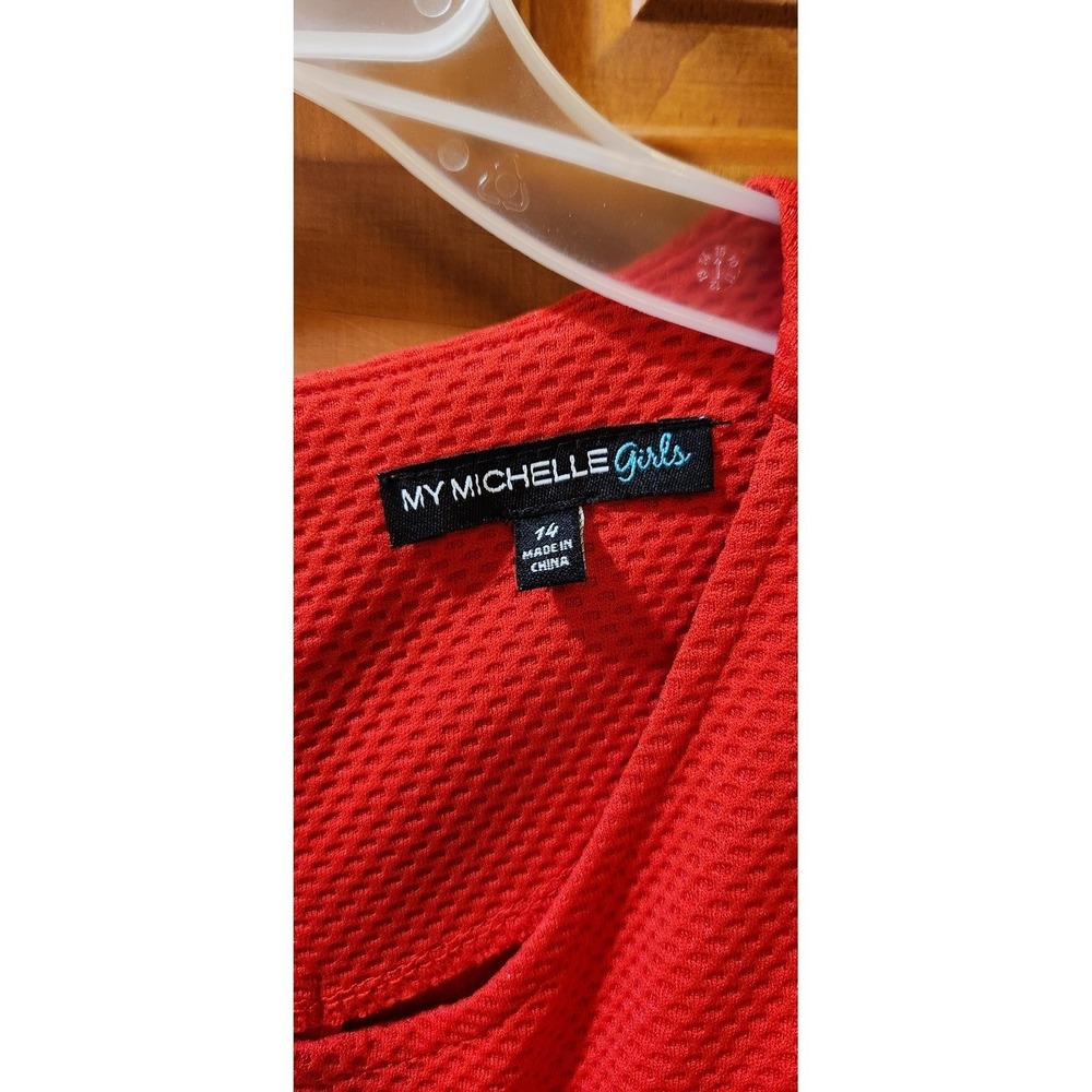 My Michelle Girls Red Textured Knit Short Sleeve Skater Dress Size 14 NWT - Picture 2 of 6